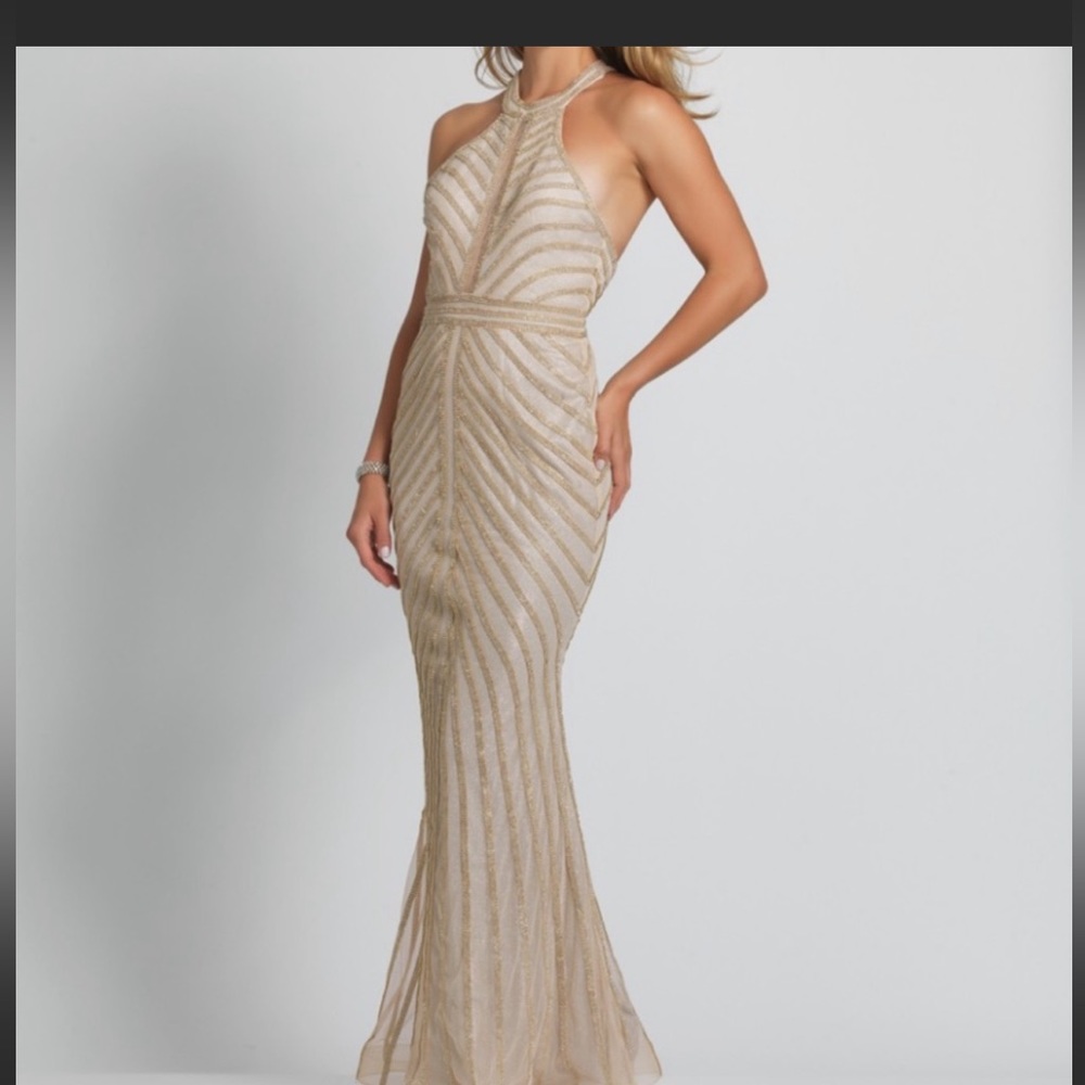 Champagne beaded evening gown